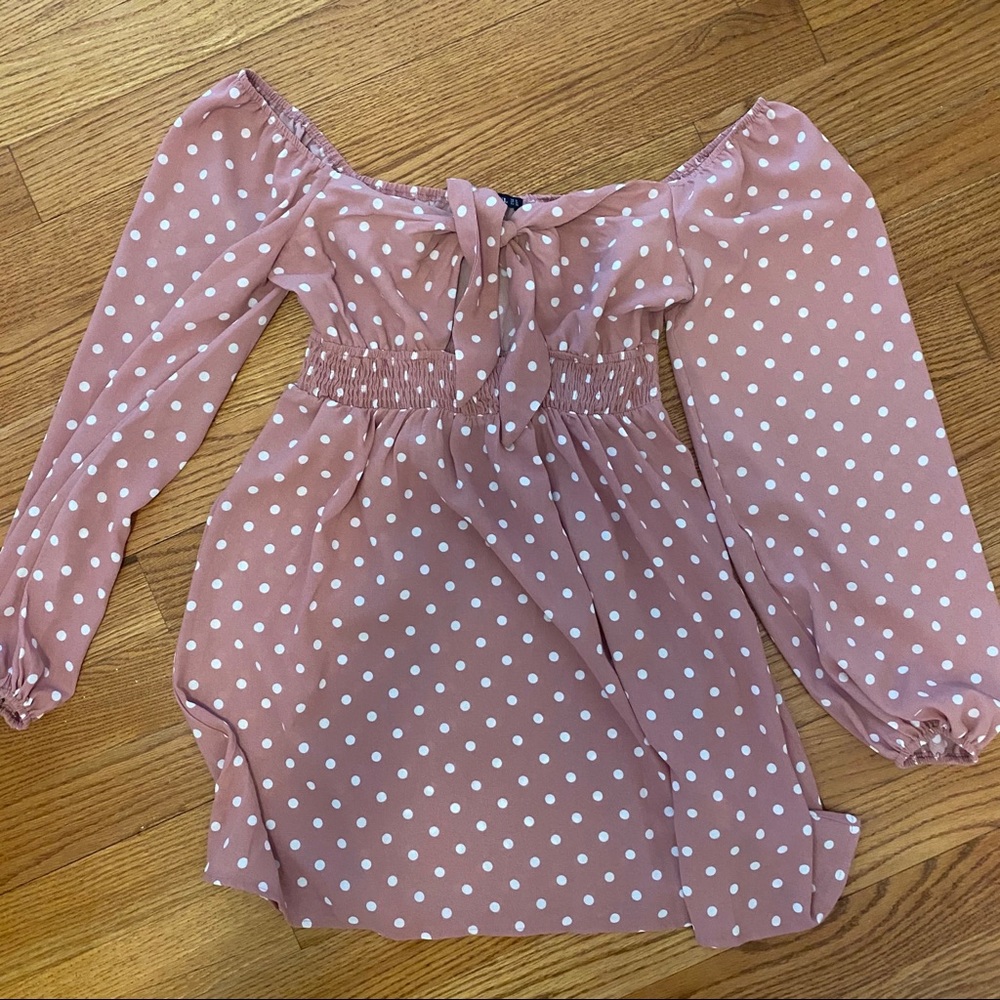 Mauve pink polka dot dress
